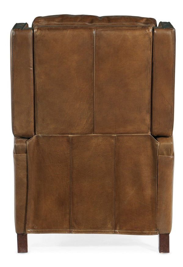 Hooker Furniture Collin Aniline Top-Grain Leather Push-Back Recliner With Nailhead Trim And Winged Back Elegance Medium Brown RC379-PB-083