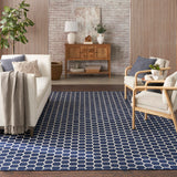 Nourison Reversible Indoor Outdoor RVB01 Machine Made Loom-woven Borderless Design Indoor/Outdoor Modern Outdoor Rug Navy, Navy 89% Polypropylene,11% Polyester 99446974556