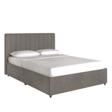 Chase Grey Linen Upholstered Storage Platform Bed with Channel Headboard