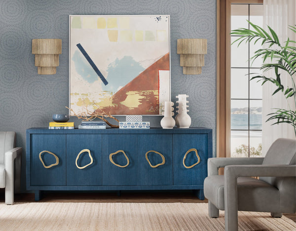 Hooker Furniture Commerce and Market Paige Raffia Wrapped Credenza with Sculptural Pewter Hardware 7228-85150-45