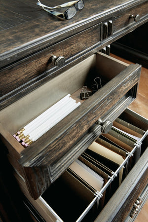 Hooker Furniture La Grange San Felipe Executive Desk With Antique Varnish, 7 Drawers, Removable Tray, Rustic Charm 6960-10563-89