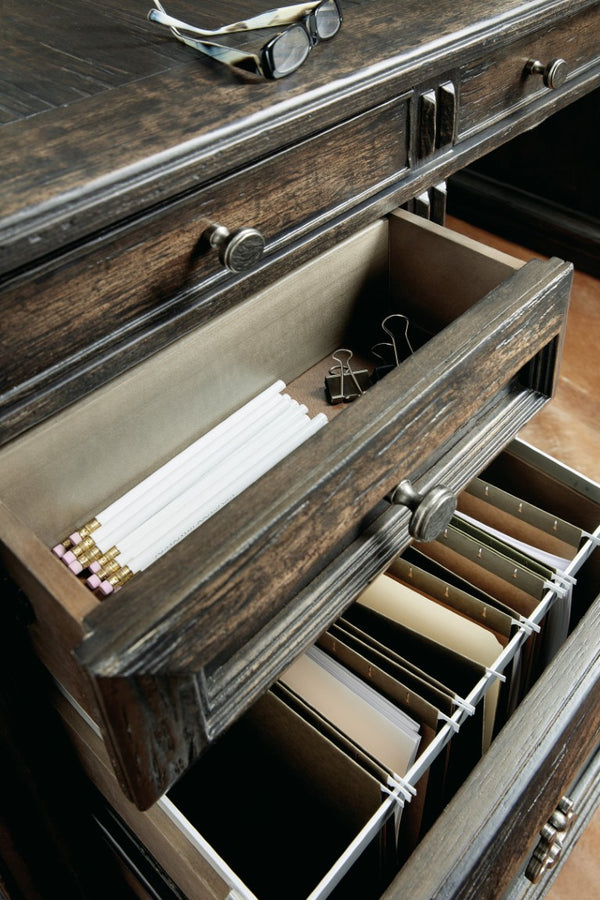 Hooker Furniture La Grange San Felipe Executive Desk With Antique Varnish, 7 Drawers, Removable Tray, Rustic Charm 6960-10563-89