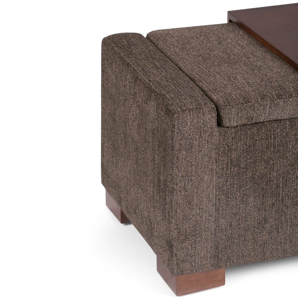 English Elm Bretton Lift-Top Storage Ottoman in Deep Umber Brown Chenille Fabric with Tray and Large Interior Storage B136P159221