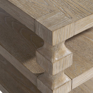 Bernhardt Bernhardt Aventura Side Table In Marcona Oak With Sculptural Cast Resin Posts, Dual Open Shelves (24X28x24) 318121