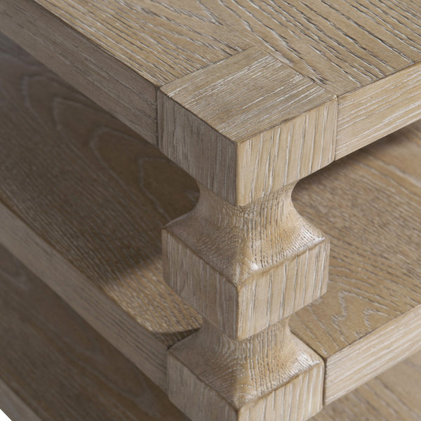 Bernhardt Bernhardt Aventura Side Table In Marcona Oak With Sculptural Cast Resin Posts, Dual Open Shelves (24X28x24) 318121