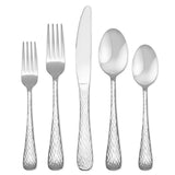 Hampton Forge Melody Hammered 45-Piece Stainless Steel Flatware Set, Mirror Polished