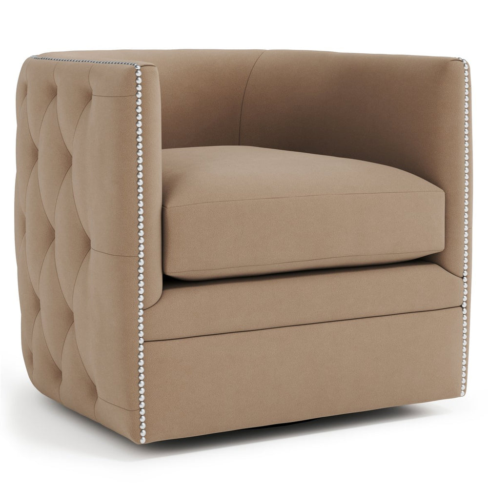 Bernhardt Bernhardt Palazzo Fabric Swivel Chair With Barrel Back, Nailhead Trim & Tufted Curved Comfort B2122SA