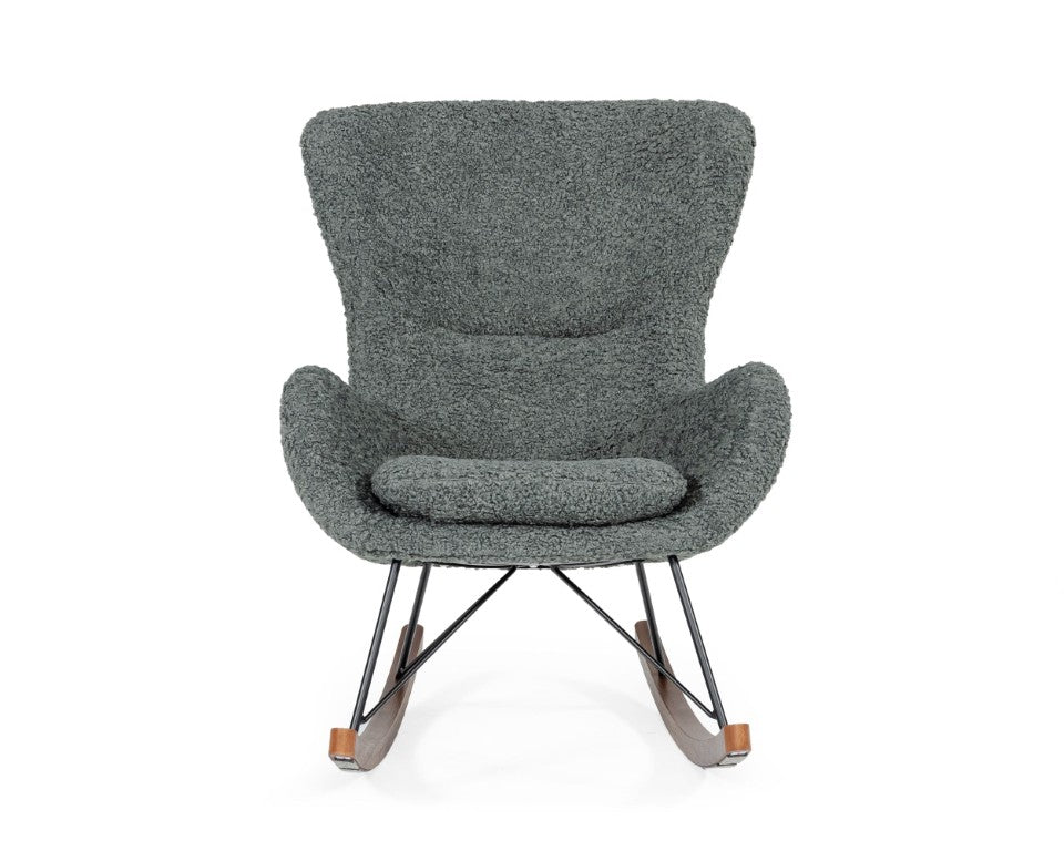 VIG Furniture Ikard Plush Grey Sheep Rocking Chair With Walnut Runners & Matte Black Frame — Mid‑Century Comfort And Style VGDWJ1831-GRY