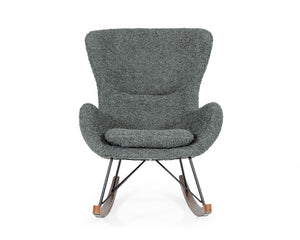 VIG Furniture Ikard Plush Grey Sheep Rocking Chair With Walnut Runners & Matte Black Frame — Mid‑Century Comfort And Style VGDWJ1831-GRY