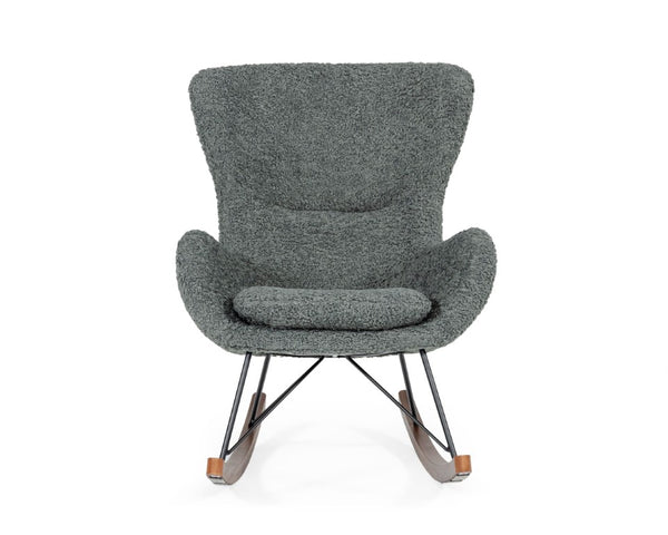 VIG Furniture Ikard Plush Grey Sheep Rocking Chair With Walnut Runners & Matte Black Frame — Mid‑Century Comfort And Style VGDWJ1831-GRY