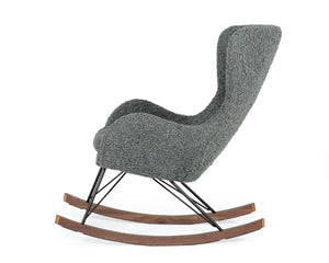 VIG Furniture Ikard Plush Grey Sheep Rocking Chair With Walnut Runners & Matte Black Frame — Mid‑Century Comfort And Style VGDWJ1831-GRY