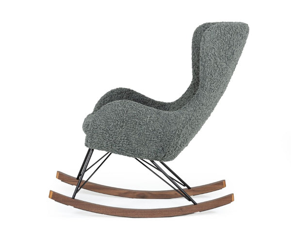 VIG Furniture Ikard Plush Grey Sheep Rocking Chair With Walnut Runners & Matte Black Frame — Mid‑Century Comfort And Style VGDWJ1831-GRY