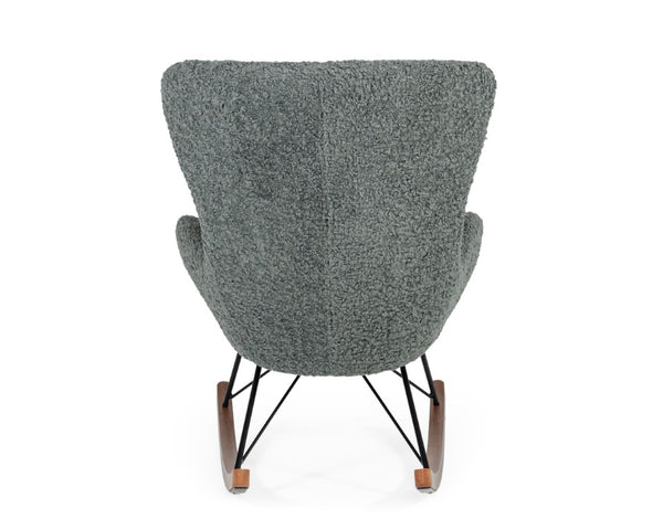 VIG Furniture Ikard Plush Grey Sheep Rocking Chair With Walnut Runners & Matte Black Frame — Mid‑Century Comfort And Style VGDWJ1831-GRY