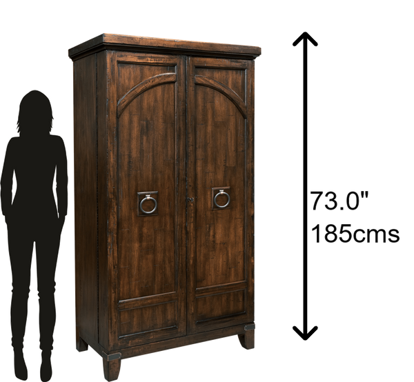 Hekman Furniture 695122 Rustic Rogue Valley Wine Cabinet With Locking Door, Auto-on Light & Ample Storage Space Rustic Hardwood Rogue Valley Wine Cabinet 695122