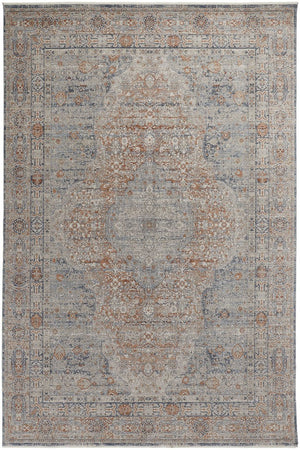 Feizy Rugs Marquette Medallion Rug – Elegant Power-loomed Design, Stain-resistant, Easy Care For High Traffic Areas Gray,Ivory,Orange Polyester,Acrylic Mrq3778frstbluj00