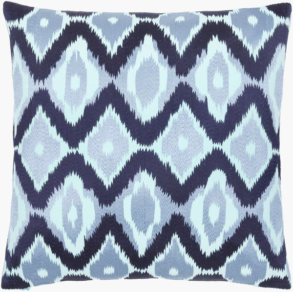 Surya Ikat Luxe Pillow Cover - 18"X18" Cotton Accent With Intricate Pattern For Global Style Decor Pale Blue Cotton,Cotton Ikl001-2222d