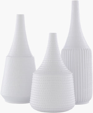 Surya Ikon Decorative Ceramic Vase Set - Weatherproof Modern Accent For Outdoor Spaces, Easy Care Design White Ceramic Ikn001-set