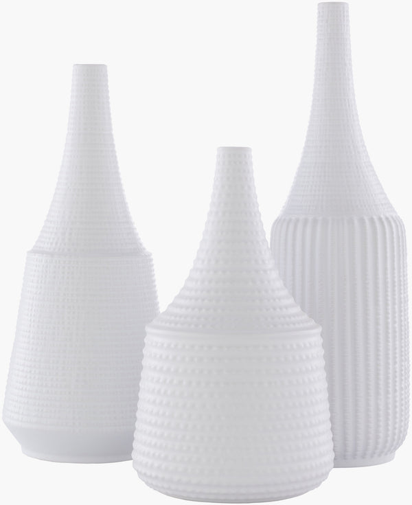 Surya Ikon Decorative Ceramic Vase Set - Weatherproof Modern Accent For Outdoor Spaces, Easy Care Design White Ceramic Ikn001-set