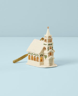 Lenox Christmas Village Church Lighted Ornament Ivory, IVORY PORCELAIN 883292