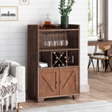 Christopher Knight Home® - Noble House - Monita Farmhouse Wooden 4 Bottle Wine Cabinet, Walnut and Dark Brown