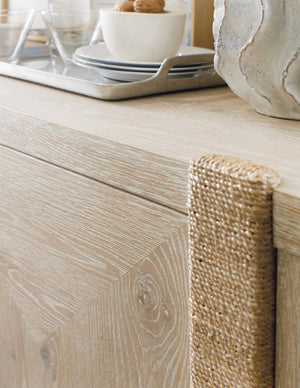 Hooker Furniture Commerce Seaside Buffet With Oak Veneers, Rope-Wrapped Legs, Creamy Interior & Soft-Close Doors 7228-75013-80