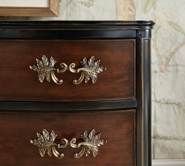 Hooker Furniture Charleston Serpentine Three-Drawer Accent Chest In Two-Tone Black & Maraschino Cherry With Antique Bronze Pulls 6750-85002-00