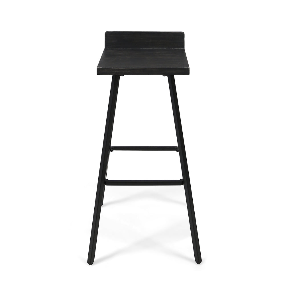 English Elm Christopher Knight Home® - JUT Bidwell Acacia Wood Bar Stool Set of 2 — Handcrafted Low-Back Counter Stools with Iron Legs Grey+Black 64648.00DGRY