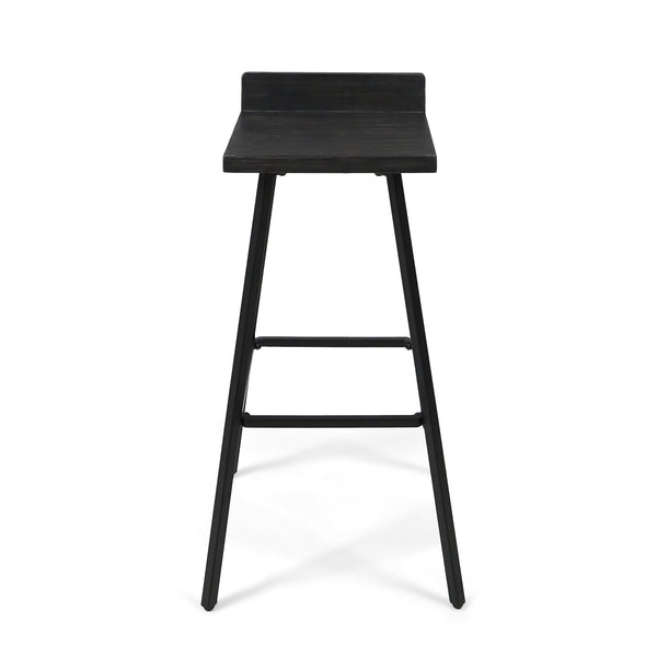 English Elm Christopher Knight Home® - JUT Bidwell Acacia Wood Bar Stool Set of 2 — Handcrafted Low-Back Counter Stools with Iron Legs Grey+Black 64648.00DGRY
