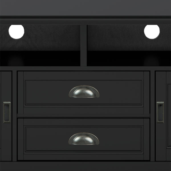 English Elm Burlington 72" Solid Wood Tv Media Stand - Elegant Black Finish With Storage & Cord Management Features B136P159513