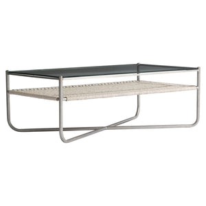 Bernhardt Bernhardt Kendo Cocktail Table With Tempered Glass, Woven Abaca Shelf & Graphite Steel Frame, 50" 328021