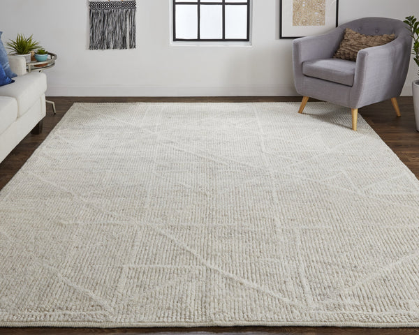 Feizy Rugs Alford Hand Knotted Wool Rug – Ultra-soft, Neutral Geometric Design For Contemporary Spaces Ivory,Tan Wool Alf6921fivybgej55