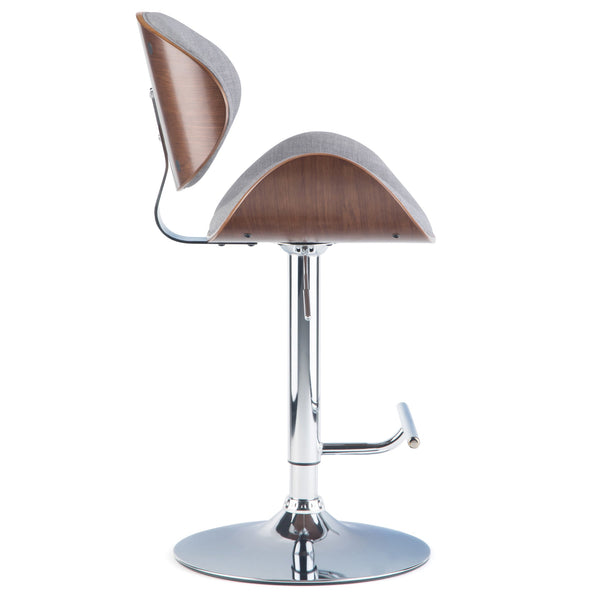 English Elm Marana Bentwood Adjustable Swivel Bar Stool - Modern Grey Fabric, Chrome Base, Ergonomic Comfort B136P158930