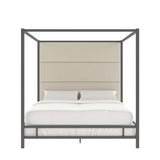 Homelegance By Top-Line Marcel Black Nickel Canopy Bed with Linen Panel Headboard Black Nickel Metal