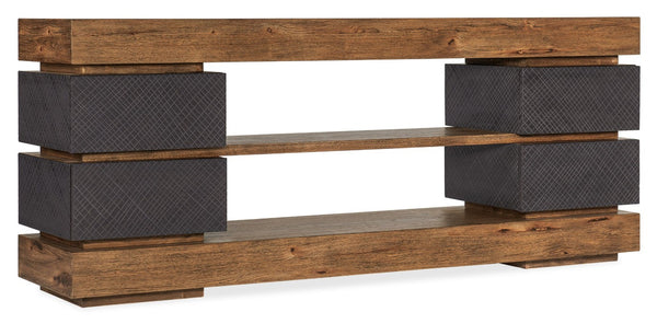 Hooker Furniture Big Sky Entertainment Console Rustic Pecky Hickory 80" Tv Stand — Two-Tone Furrowed Bark Finish, Storage 6700-55480-80