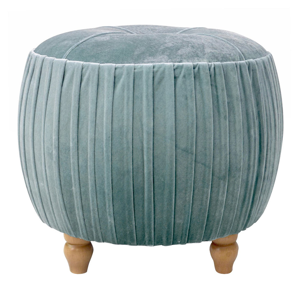 New Pacific Direct Helena Small Round Ottoman With Natural Wood Legs – Plush Velvet, Tufted Top, And Elegant Design Emerald 100% Polyester 1600008-185-npd