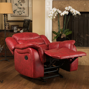English Elm Christopher Knight Home® - Classic Glider Recliner with Luxurious PU Upholstery, Spacious Seat, Durable Frame, Ultimate Comfort Ox Blood Red 57412.00RED