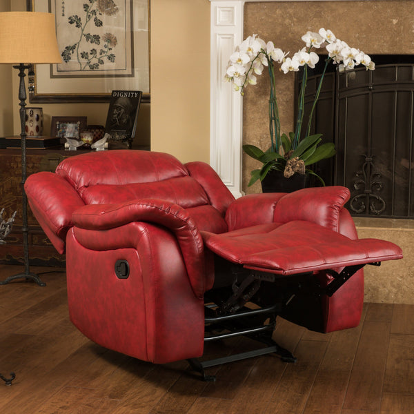 English Elm Christopher Knight Home® - Classic Glider Recliner with Luxurious PU Upholstery, Spacious Seat, Durable Frame, Ultimate Comfort Ox Blood Red 57412.00RED