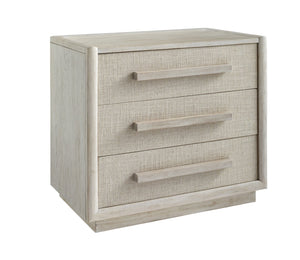 A.R.T. Furniture Cotiere Contemporary Nightstand With Usb Ports, Linen Fabric Drawers, And Adjustable Base Levelers Beige Material, Parawood Solids,Mixed Split Cathedral And Quarter White Oak Veneers,Fabric 299140-2349