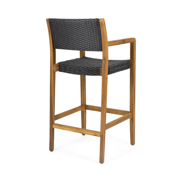 English Elm Christopher Knight Home® - GENESEE Acacia Wood Outdoor Bar Stools Set of 2 — Teak Finish Faux Rattan Seats, Handcrafted Elegance 68991.00PEBLK