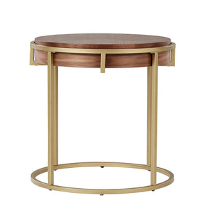 Homelegance By Top-Line Piper Round End Table with Gold Metal Base Natural Engineered Wood