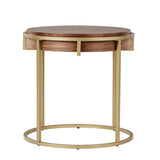 Homelegance By Top-Line Piper Round End Table with Gold Metal Base Natural Engineered Wood