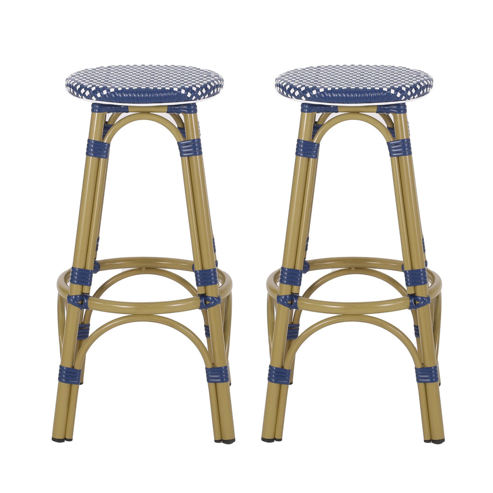 English Elm Outdoor Tropical Pe Rattan Backless Barstools Aluminum Frame Poolside Set of 2 72607.00