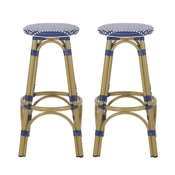 English Elm Outdoor Tropical Pe Rattan Backless Barstools Aluminum Frame Poolside Set of 2 72607.00