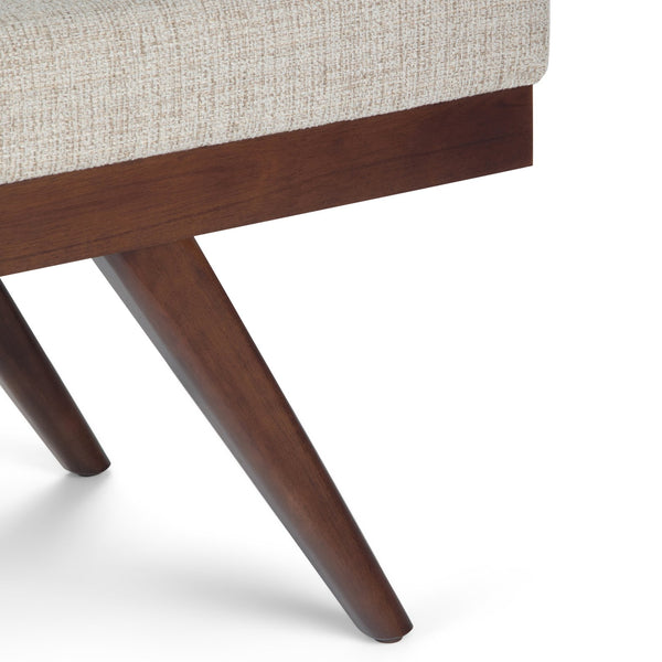 English Elm Chanelle Mid Century Ottoman Bench with Distressed Vegan Faux Leather, Solid Rubberwood Frame, 48" White B136P159225