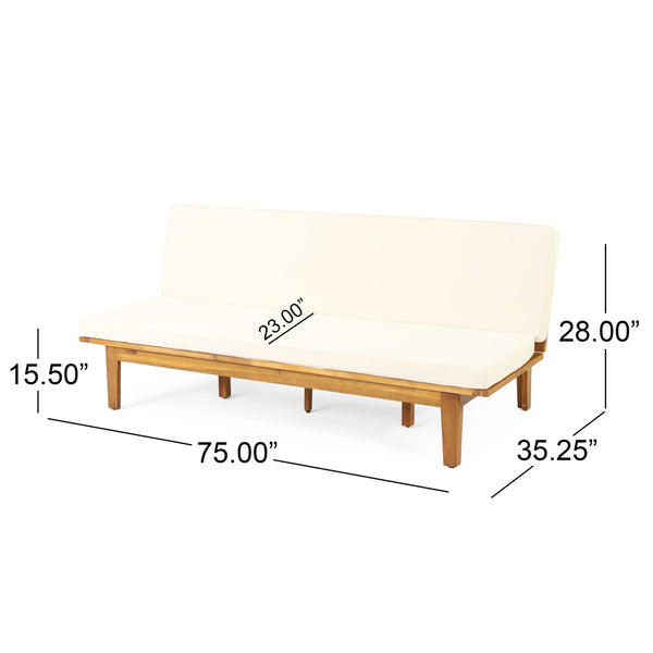 English Elm Christopher Knight Home® - JILL Acacia Daybed Beige with Water-Resistant Cushions, Slat Panel Convertible Bench-to-Bed Outdoor 79" 70513.00BGE