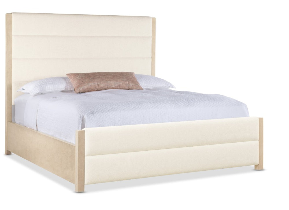 Hooker Furniture Westwood Queen Upholstered Bedframe With Trendy Snow Performance Fabric And Polished Limestone Oak Veneer Elegance 90.75 L x 81.00W x 68.00H 6133-90866-80