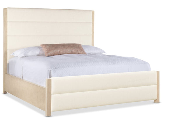 Hooker Furniture Westwood Queen Upholstered Bedframe With Trendy Snow Performance Fabric And Polished Limestone Oak Veneer Elegance 90.75 L x 81.00W x 68.00H 6133-90866-80