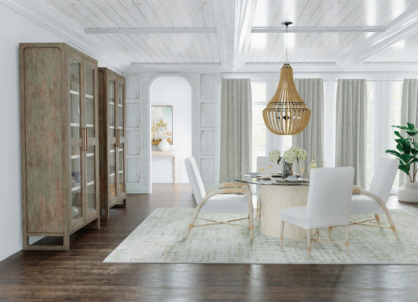 Hooker Furniture Serenity Arm Chair With Macrame Artic Upholstery, Rope-Wrapped Arms, Surf Finish & X Base Support 6350-75700-80