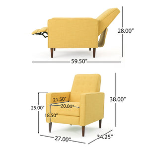 English Elm Christopher Knight Home® - Fabric Recliner Chair Mid-Century Modern Pushback Single Sofa with Tufted Cushion, Birch Legs, Cozy Comfort Yellow 60741.00MYLW