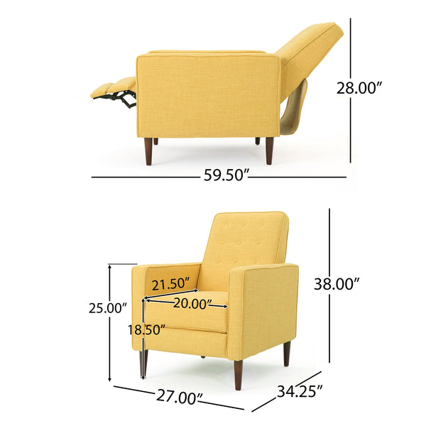 English Elm Christopher Knight Home® - Fabric Recliner Chair Mid-Century Modern Pushback Single Sofa with Tufted Cushion, Birch Legs, Cozy Comfort Yellow 60741.00MYLW